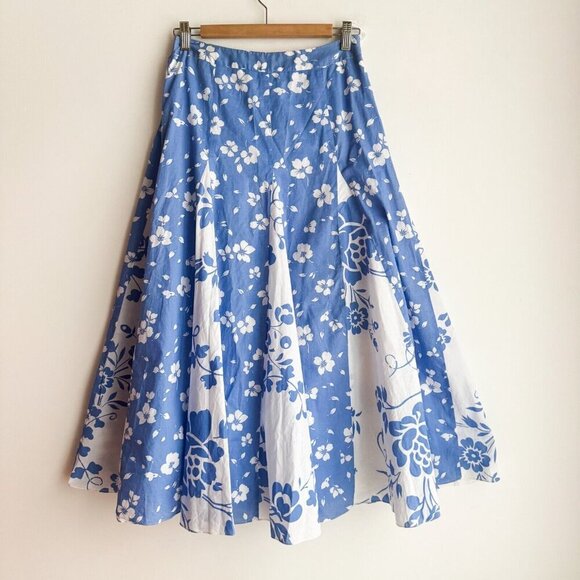 Tabi Petite Blue White Floral Midi Skirt S - Picture 3 of 5
